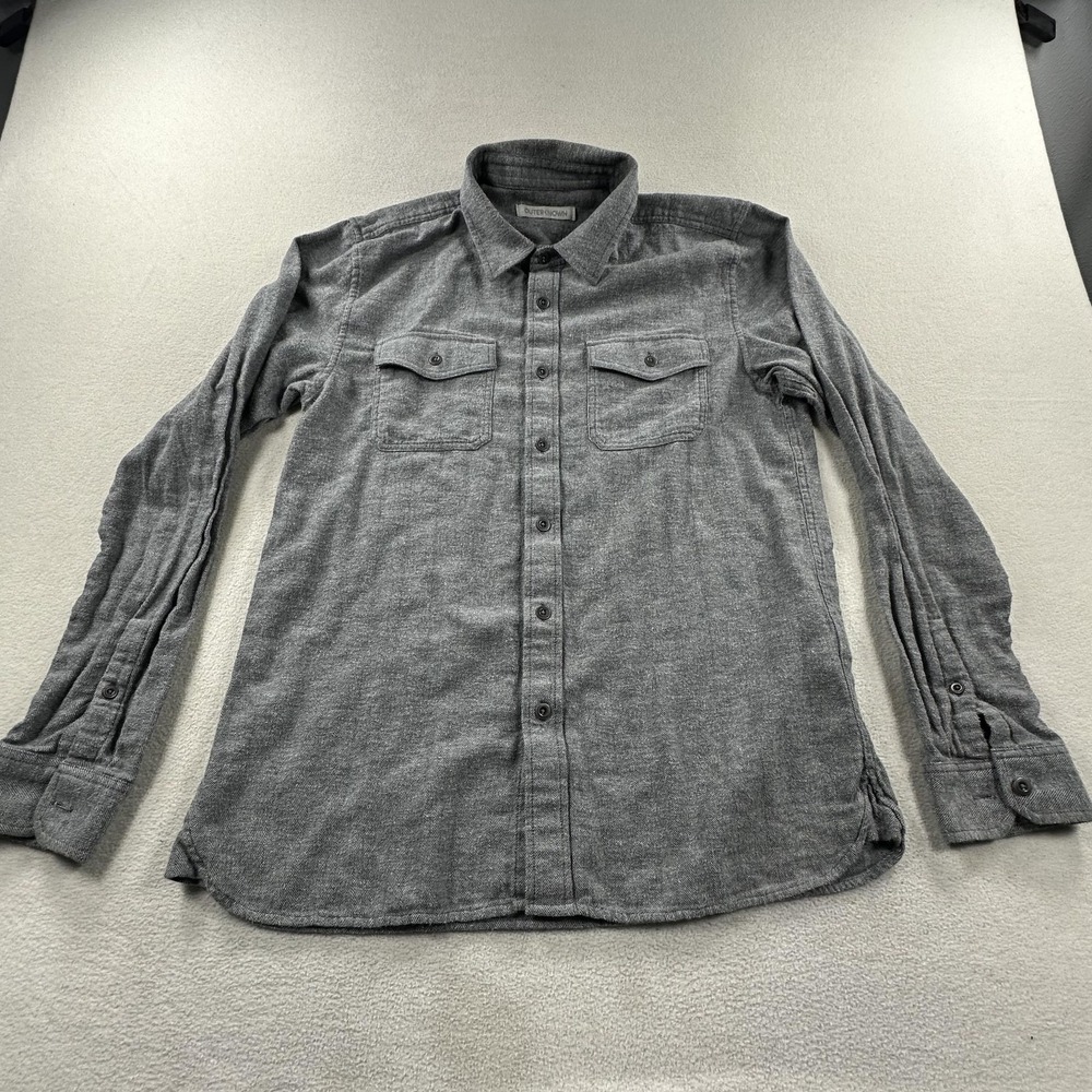 Outerknown Shirt Mens Medium Gray Herringbone Organic Cotton Twill Button Up